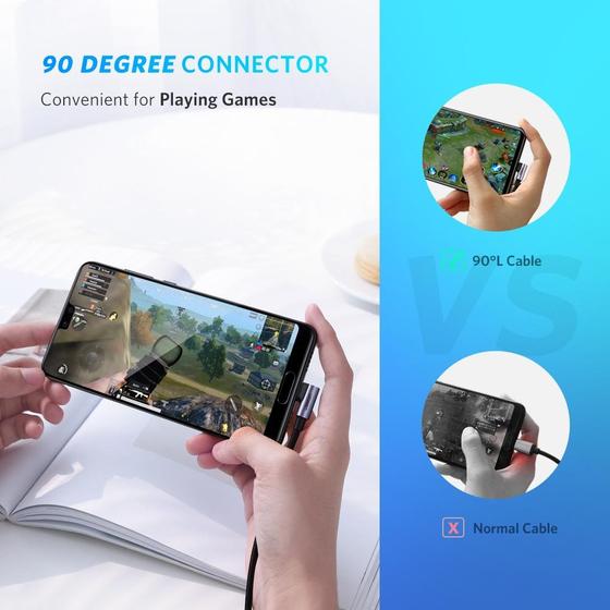 Cable USB C a USB C carga rápida de 60W en ángulo 90°