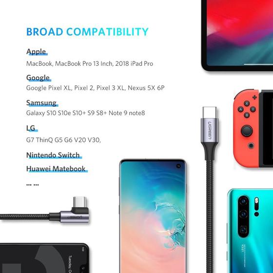 Cable USB C a USB C carga rápida de 60W en ángulo 90°